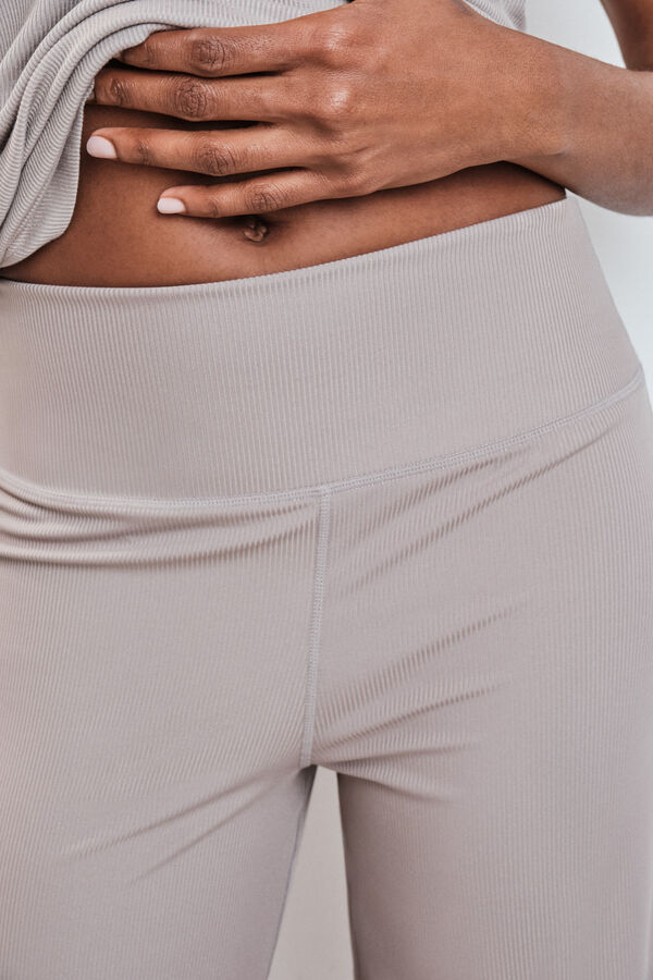 Dash and Stars Beige ribbed long palazzo trousers nude