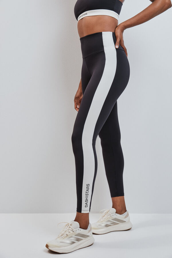 Dash and Stars Schwarze 4D STRETCH Leggings lang mit Kontrast Schwarz