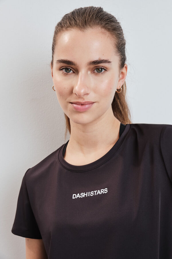 Dash and Stars T-shirt technique &agrave; empi&egrave;cements en mesh noire noir