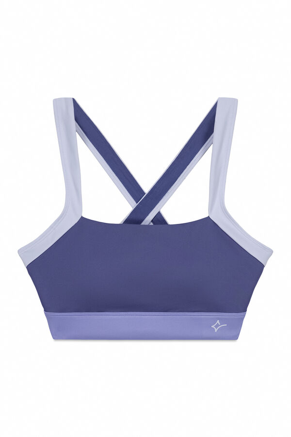Dash and Stars Blue 4D Stretch color block sports bra blue