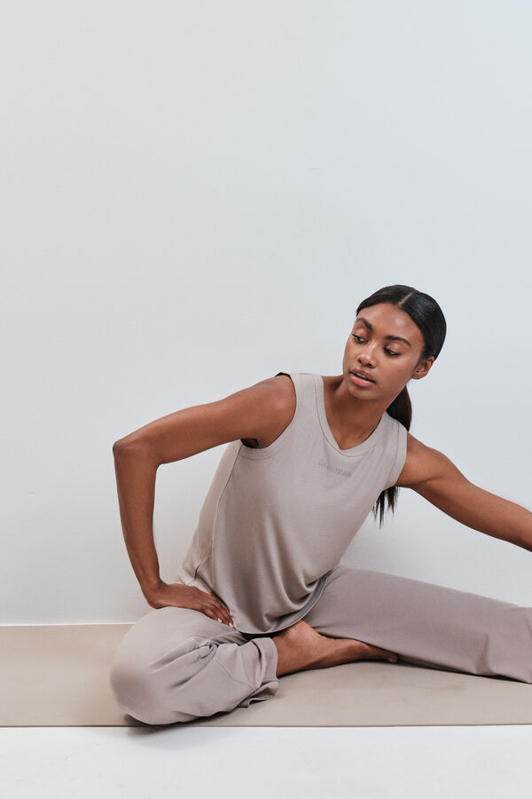 Dash and Stars Beige ribbed vest top nude