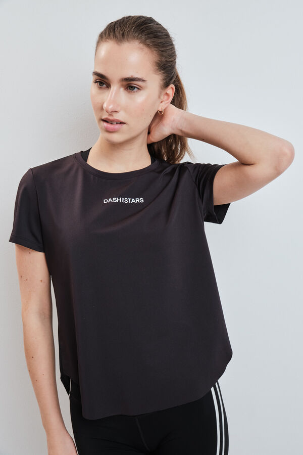 Dash and Stars T-shirt technique &agrave; empi&egrave;cements en mesh noire noir