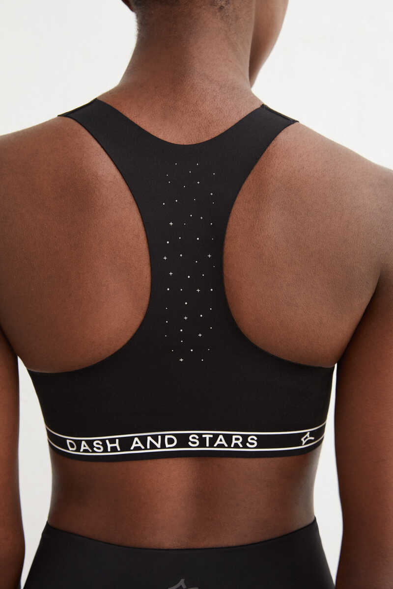 Dash and Stars Black compression sports bra  black