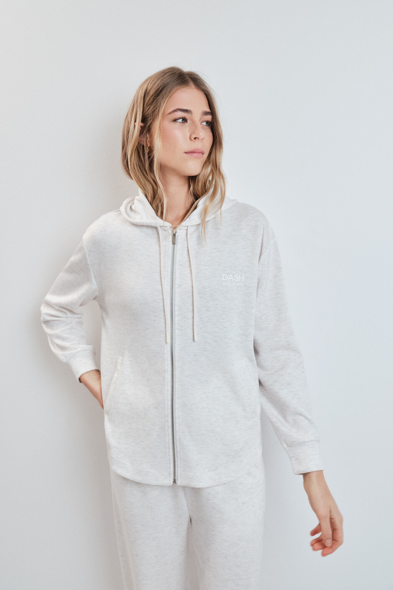 Dash and Stars Grey soft viscose hooded jacket