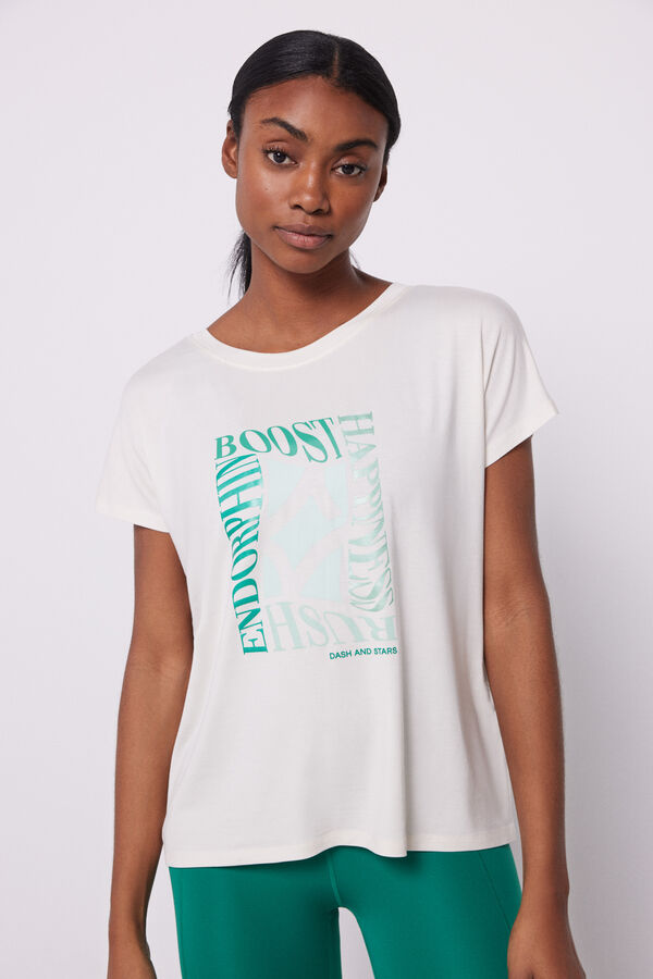 Dash and Stars T-Shirt aus fließendem Modal Weiß Naturweiß