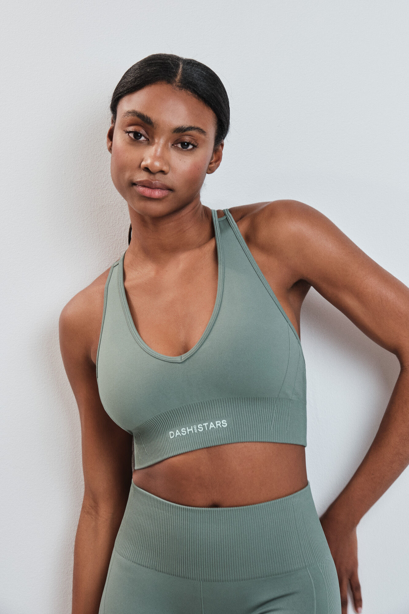 Dash and Stars Green sports bra SEAMLESS COMFORT
