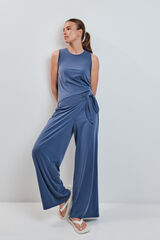 Dash and Stars Blue soft touch long palazzo trousers blue