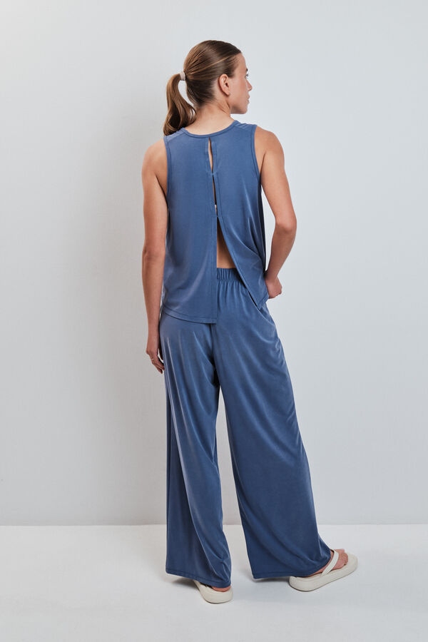 Dash and Stars Blue soft touch long palazzo trousers blue
