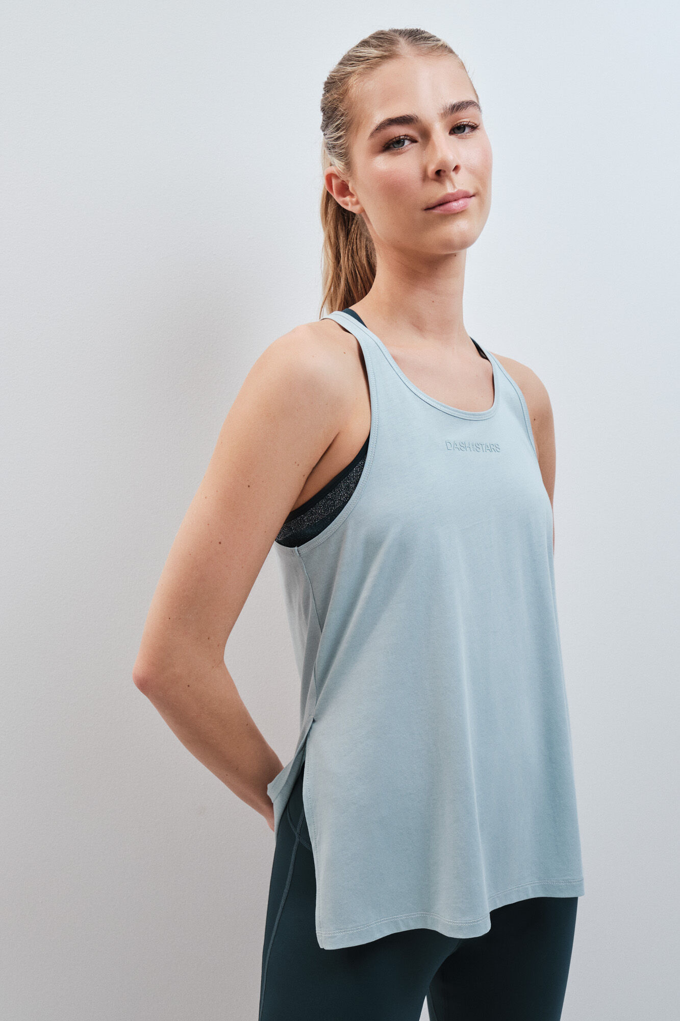 Dash and Stars Green 100% cotton halterneck T-shirt