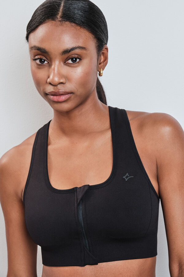 Dash and Stars Sujetador deportivo negro cremallera central SEAMLESS FIT negro