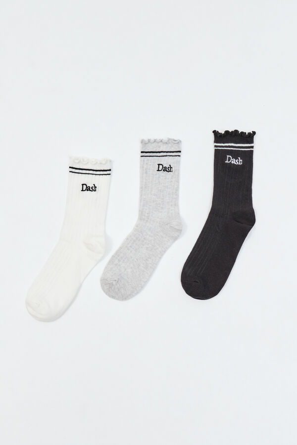 Dash and Stars Pack of 3 long cotton logo socks white