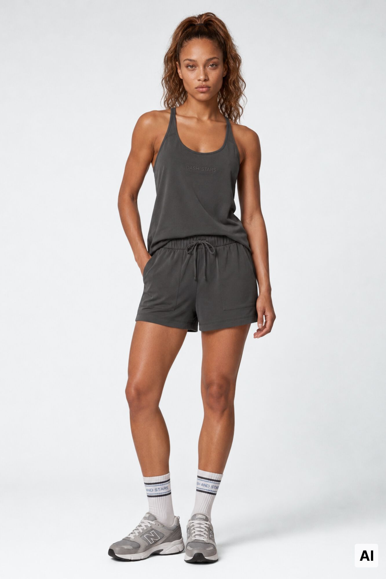 Dash and Stars Grey sleeveless T-shirt