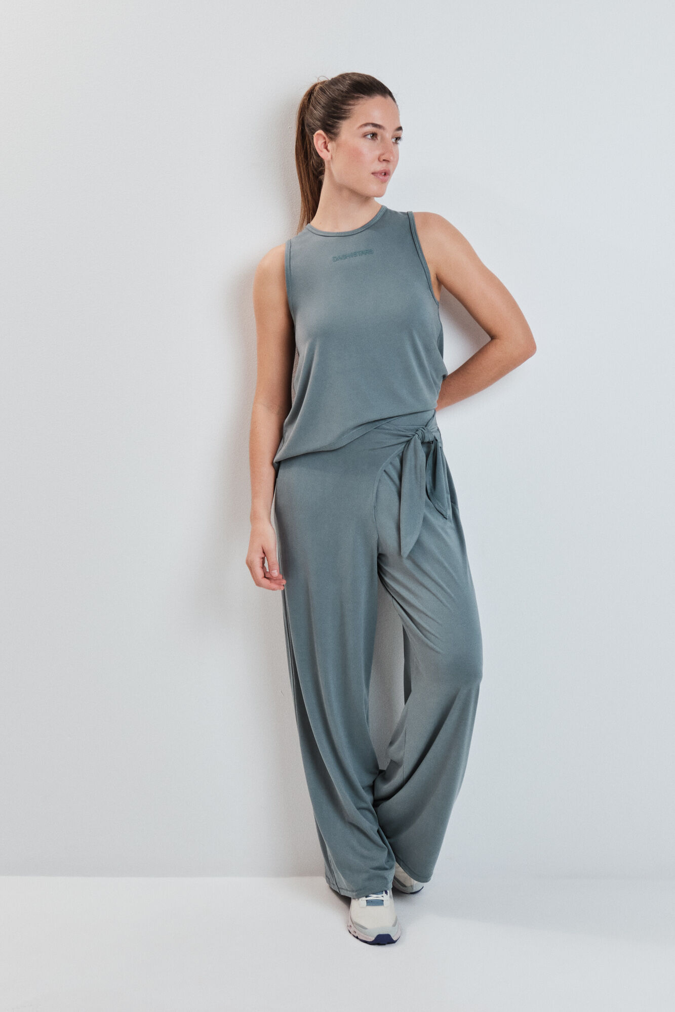 Dash and Stars Green soft touch long palazzo trousers
