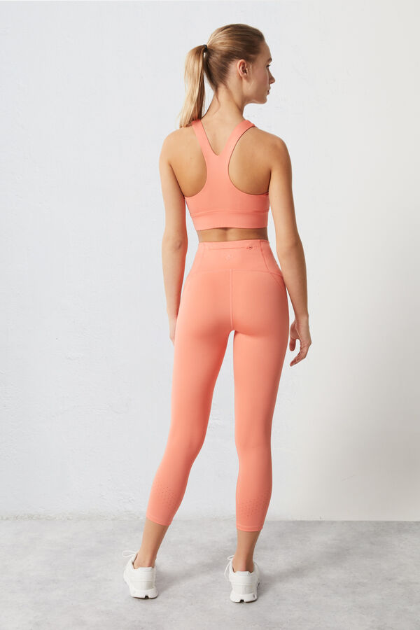 Dash and Stars Coral 4D Stretch cropped leggings red