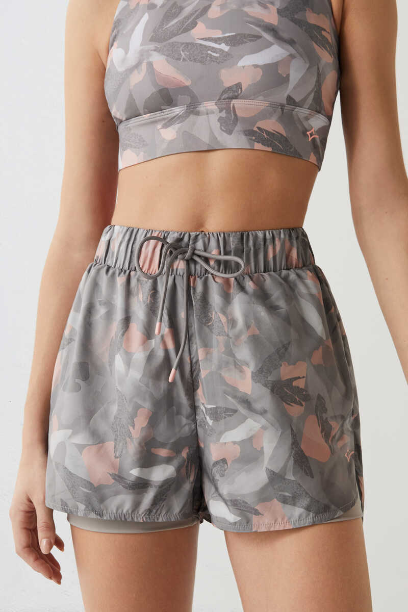 Dash and Stars Technical shorts with internal floral mesh liner grey