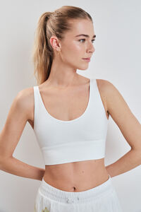 Dash and Stars White 4D Stretch crop sports bra