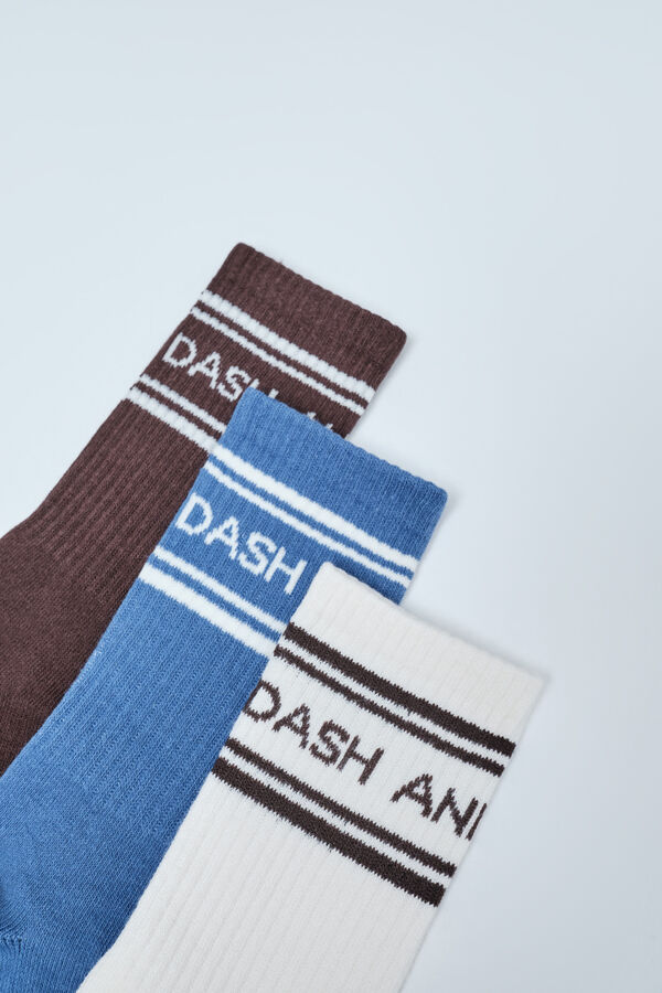 Dash and Stars Lot de 3 chaussettes longues en coton &agrave; logo blanc
