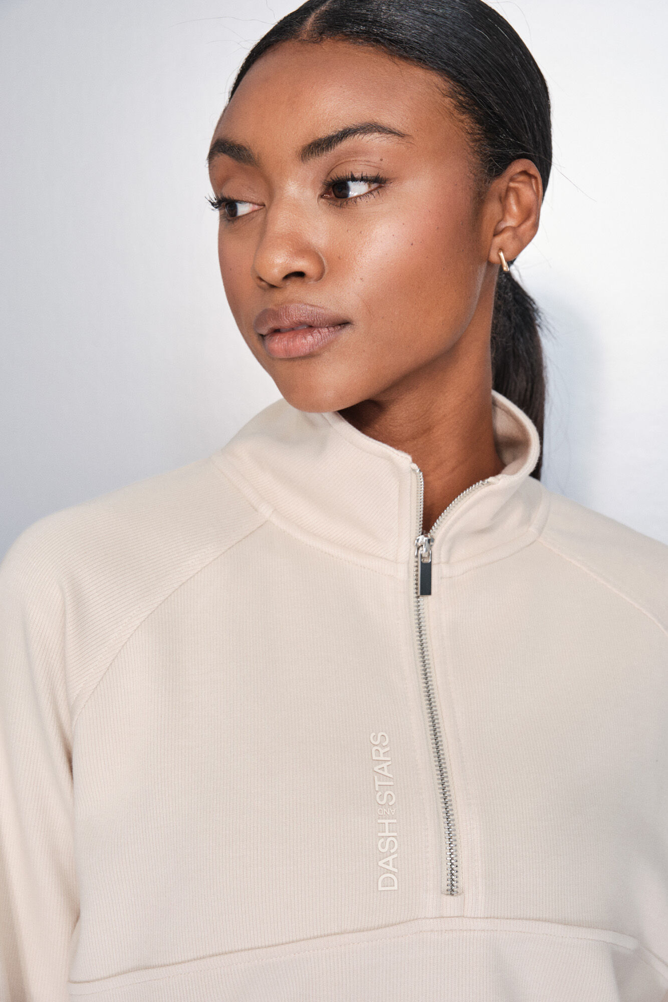 Dash and Stars Beige sweatshirt zip fastening neck