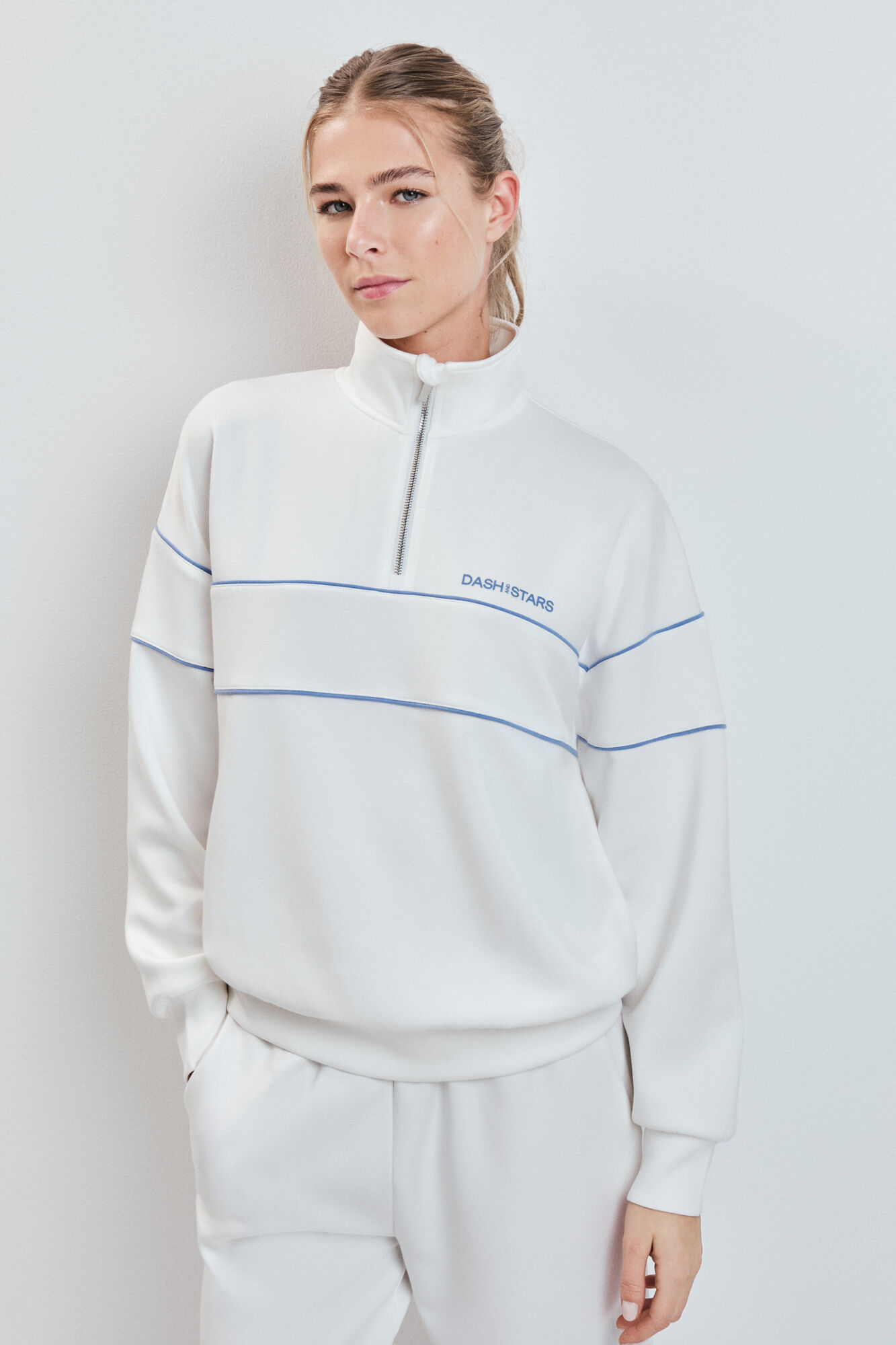 Dash and Stars White high neck zip fastening jacket