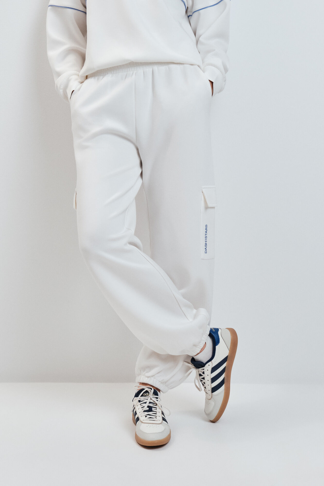 Dash and Stars White long wide trousers