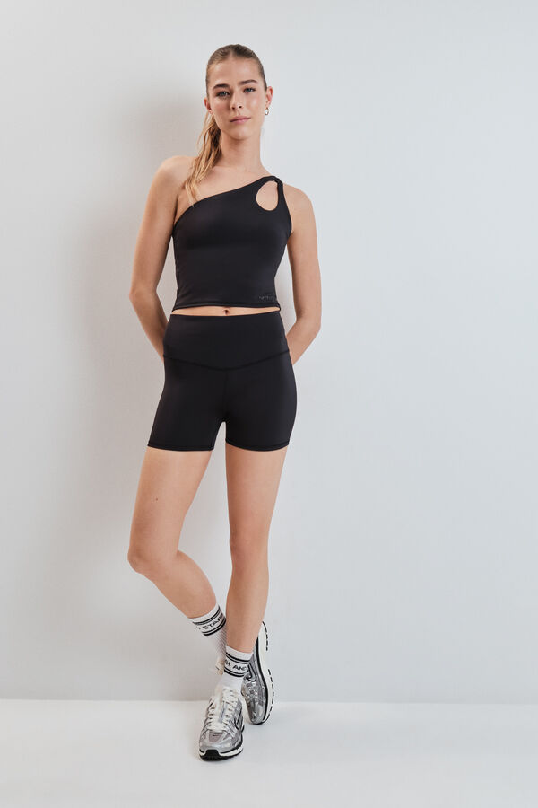 Dash and Stars Top deportivo 4D Stretch asim&eacute;trico negro negro