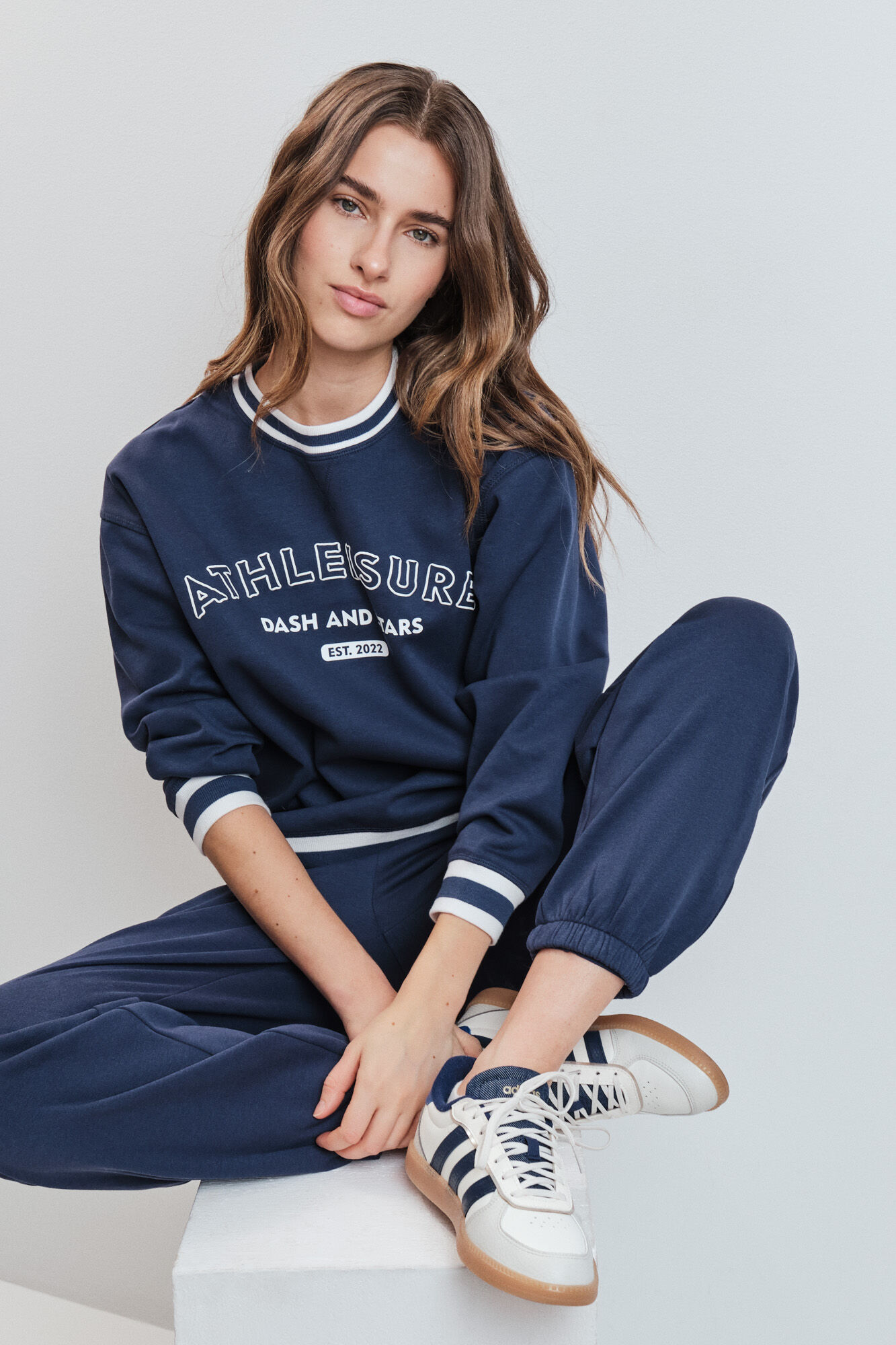 Dash and Stars Sweat-shirt college en molleton bleu
