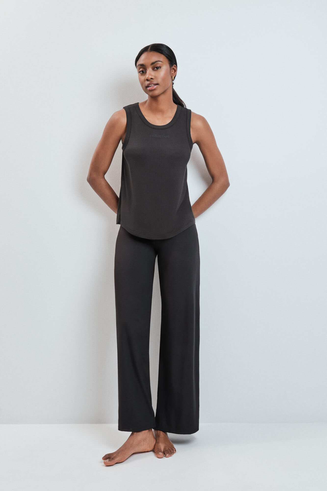 Dash and Stars Black ribbed vest top