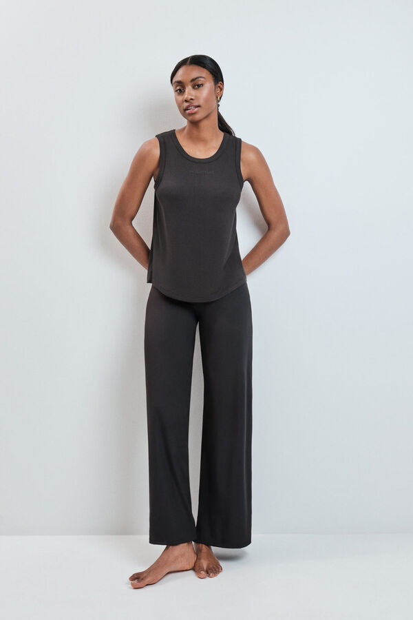 Dash and Stars Black ribbed vest top black