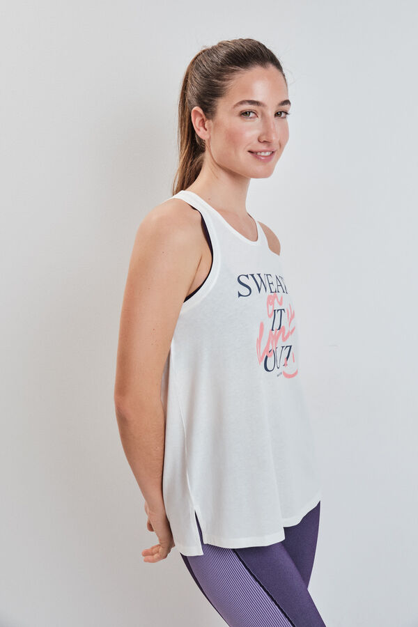 Dash and Stars White cotton vest top beige