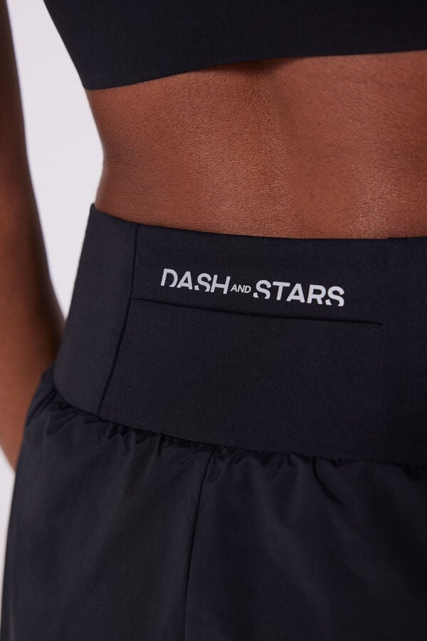Dash and Stars Black high-rise shorts with mesh black