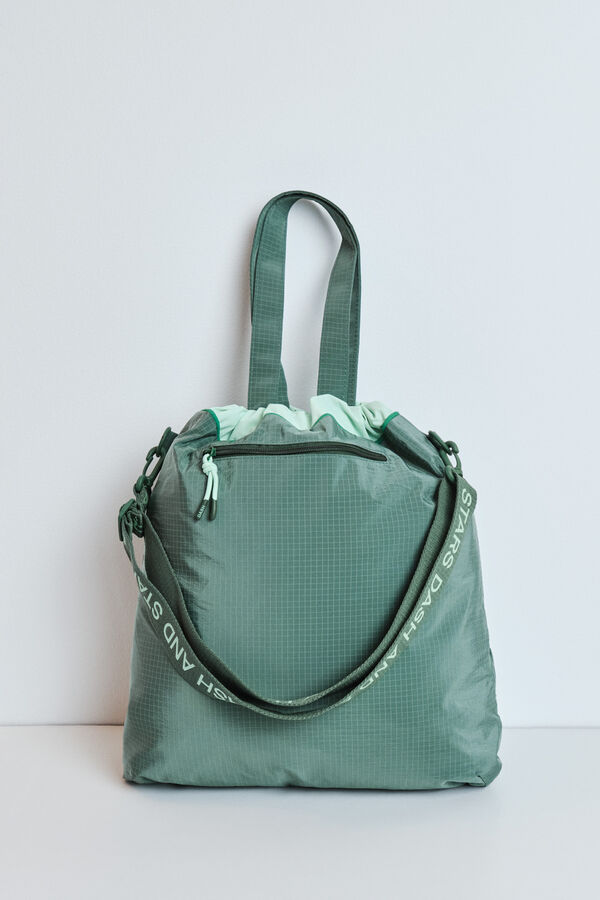 Dash and Stars Nylon puffer tote bag green