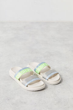 Dash and Stars Blue/lime logo strap sandals green