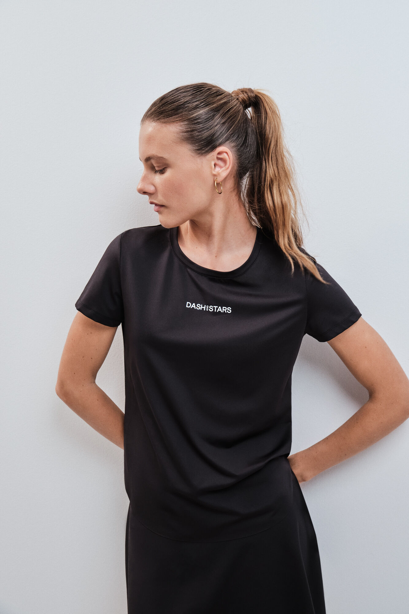 Dash and Stars Black short sleeve technical T-shirt