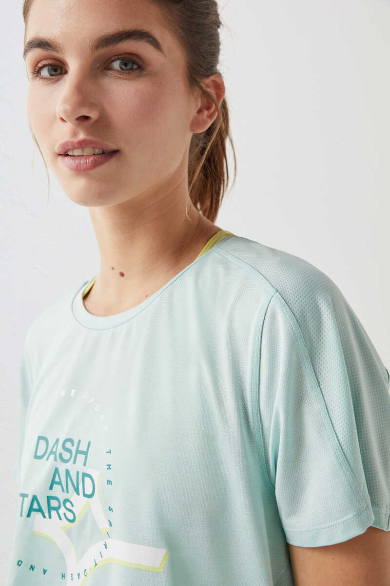 Dash and Stars Blue logo technical fabric T-shirt green