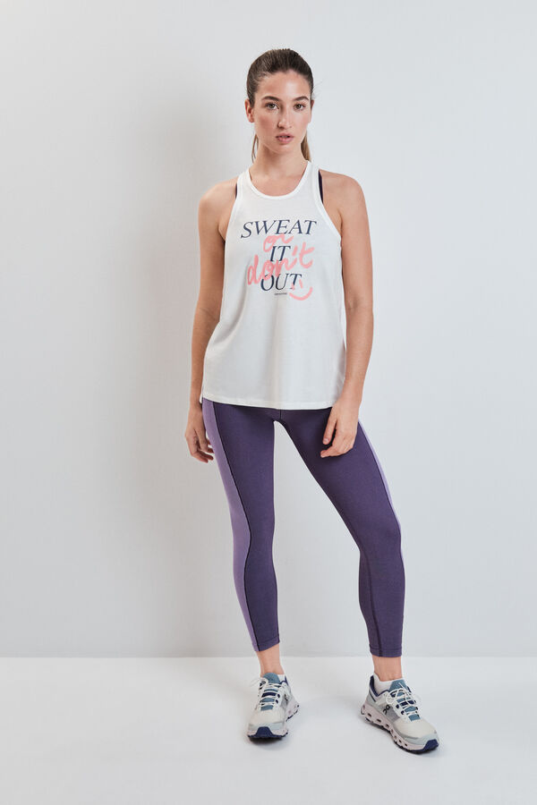 Dash and Stars White cotton vest top beige