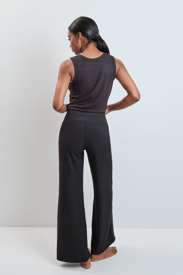 Dash and Stars Black long palazzo ribbed trousers black