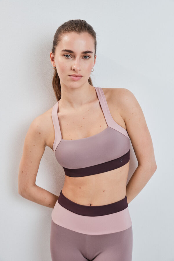 Dash and Stars Pink 4D Stretch color block sports bra pink
