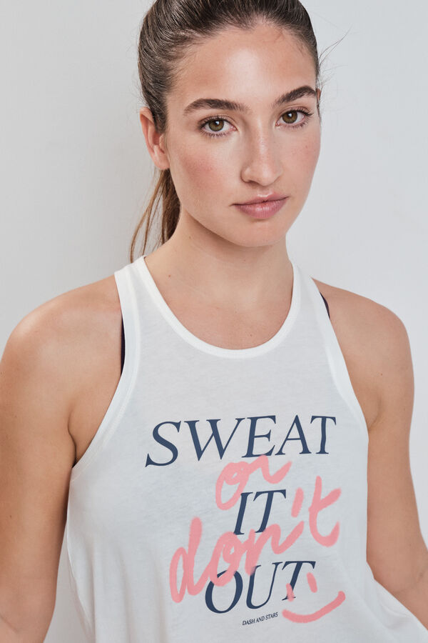 Dash and Stars White cotton vest top beige