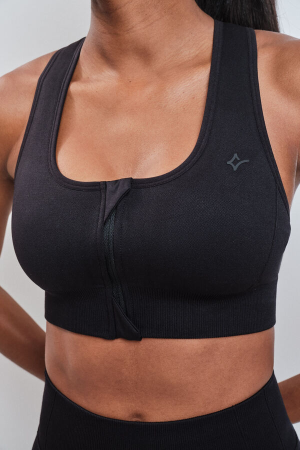 Dash and Stars Black zip fastening sports bra SEAMLESS FIT black