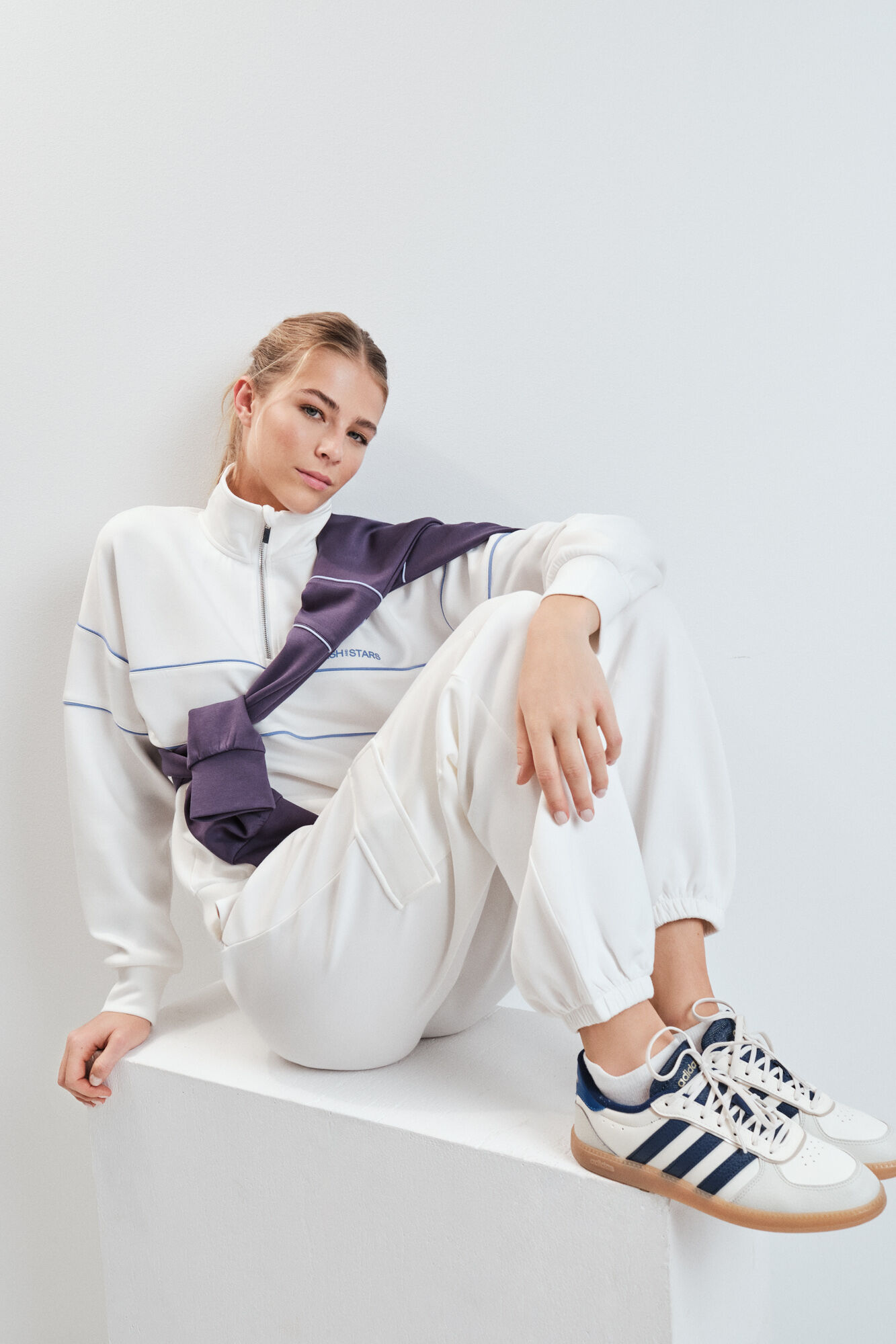 Dash and Stars White long wide trousers