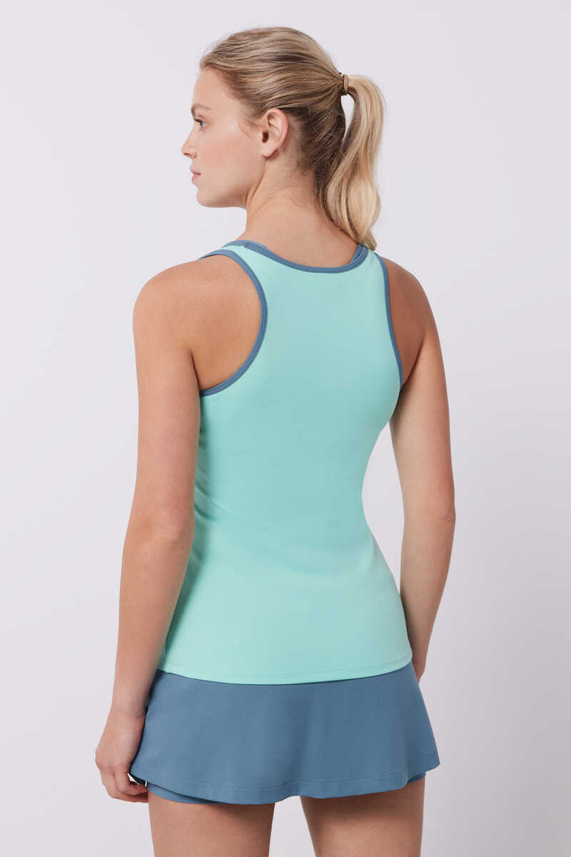 Dash and Stars Turquoise microfibre vest top green