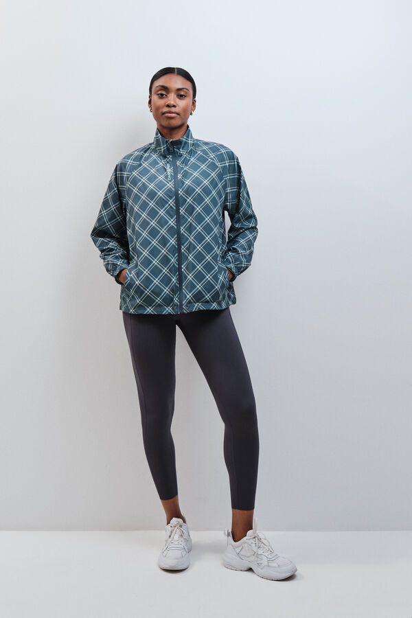 Dash and Stars Plaid bomber windbreaker jacket green