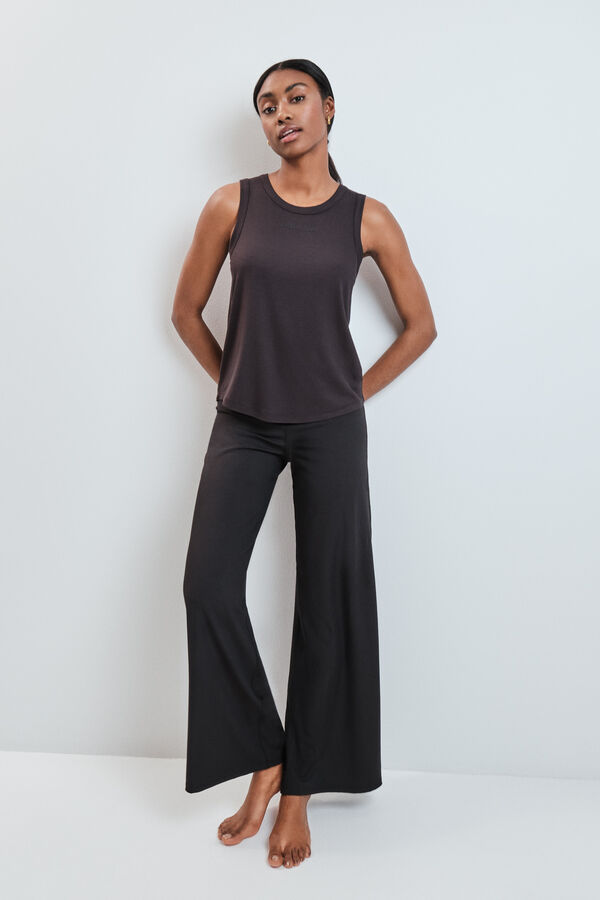 Dash and Stars Black long palazzo ribbed trousers black