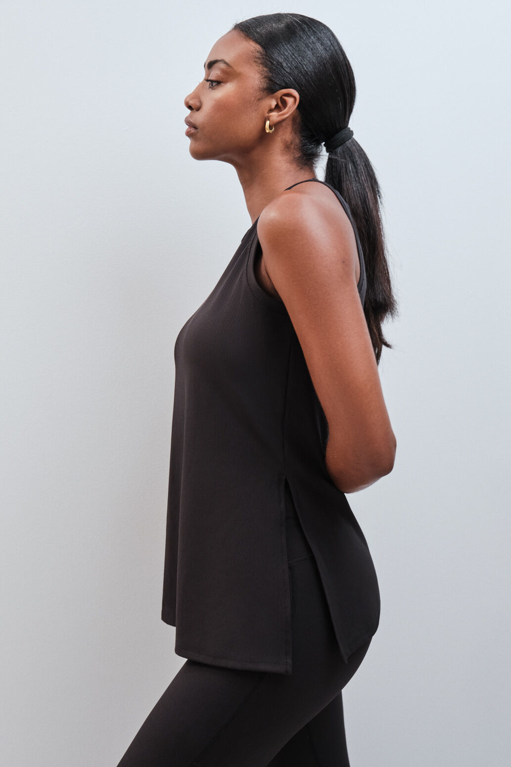 Dash and Stars Black technical ribbed vest top