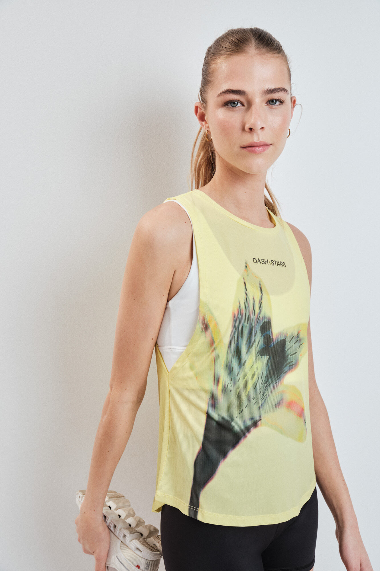 Dash and Stars Yellow wide low armhole technical T-shirt