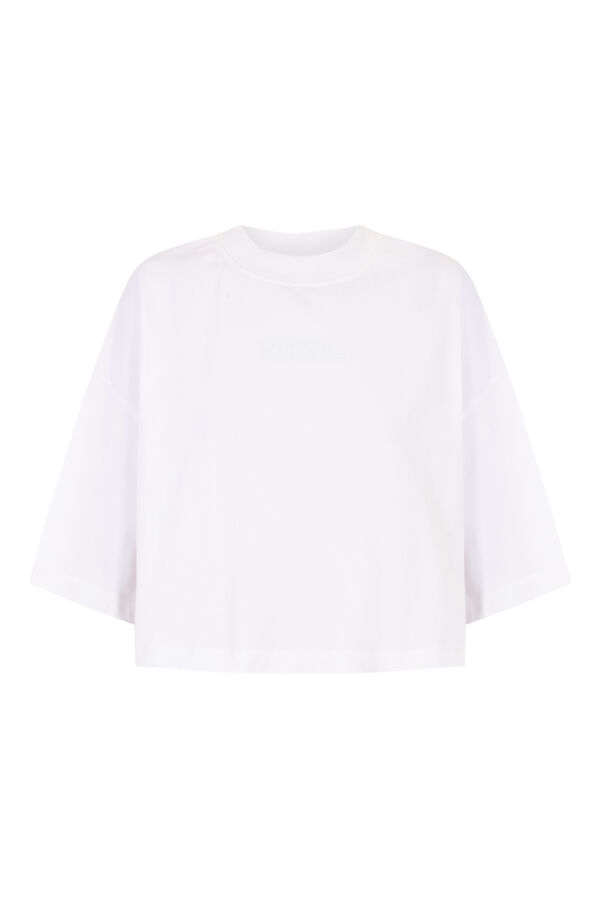 Dash and Stars White 100% cotton boxy T-shirt beige