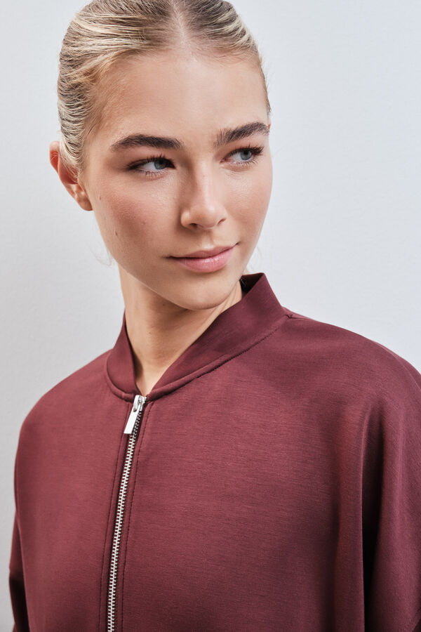 Dash and Stars Burgundy soft touch bomber jacket printed