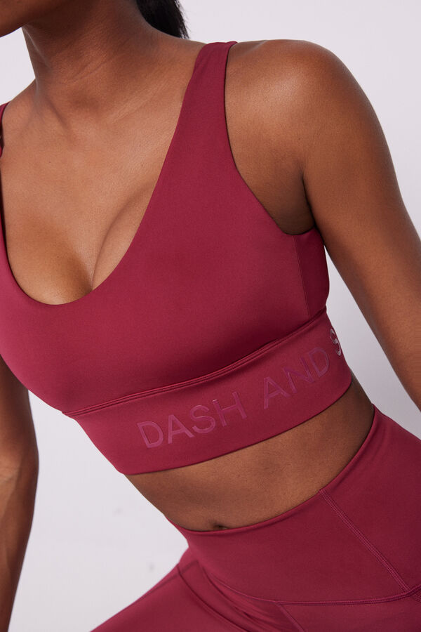 Dash and Stars Raspberry 4D Stretch sports bra red
