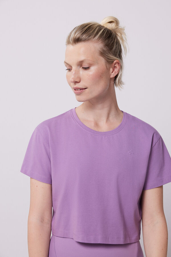Dash and Stars Kurzarm-Shirt cropped Violett mit Print