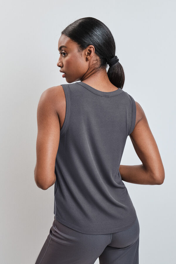 Dash and Stars Grey ribbed sleeveless vest top grey